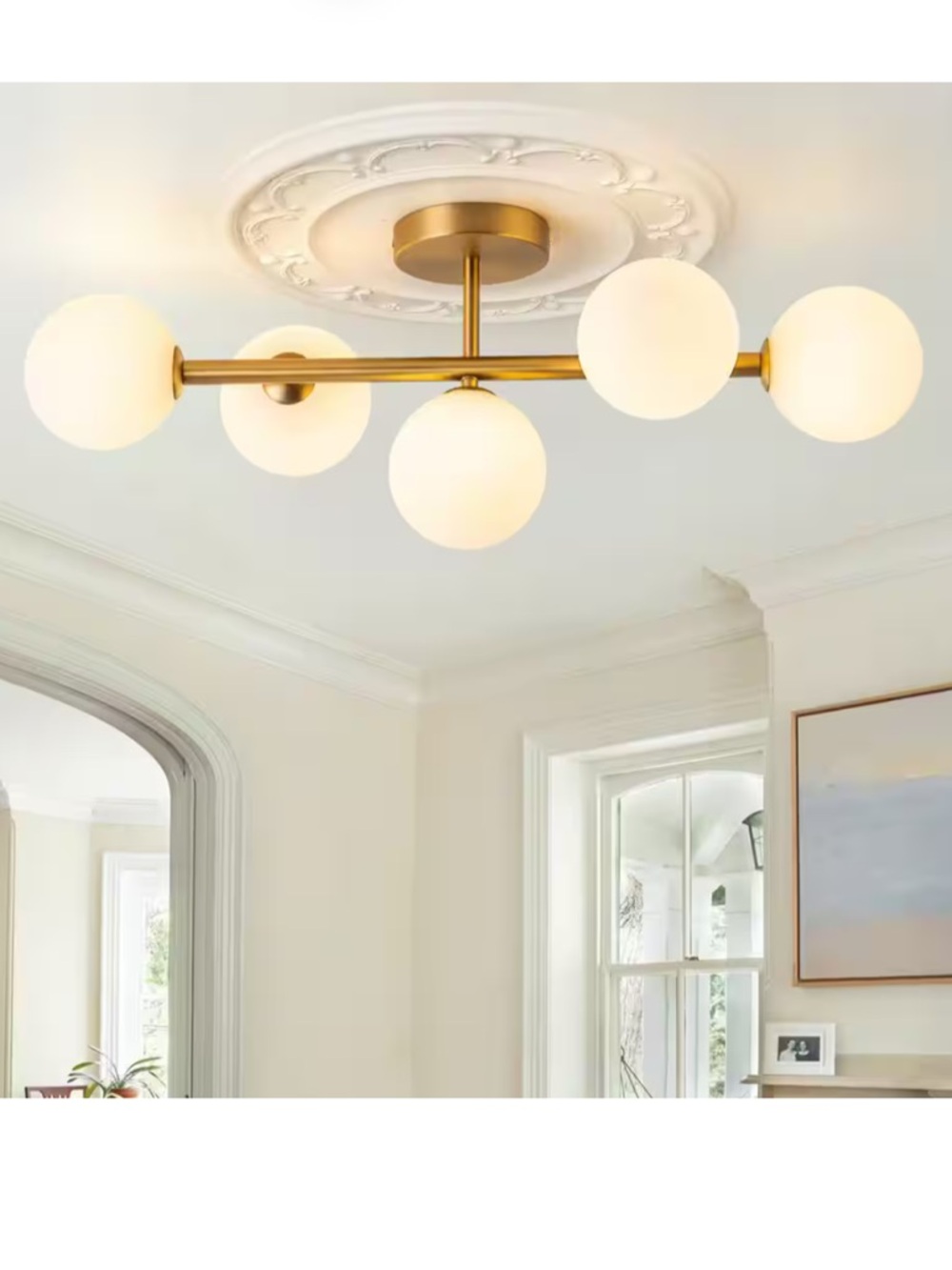 NIB Lucie 26.38 in. 5-Light Gold Modern Linear Semi-Flush Mount Ceiling Globe